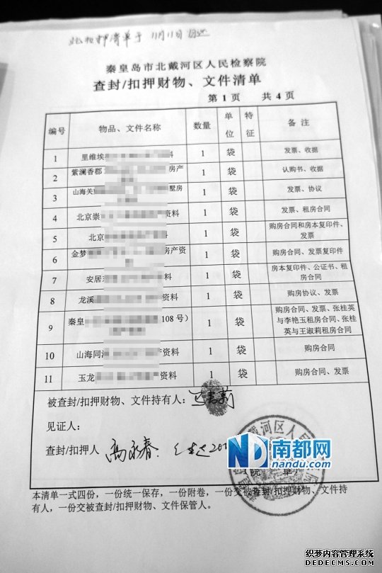 查封馬超群財產(chǎn)時的扣押清單之一。