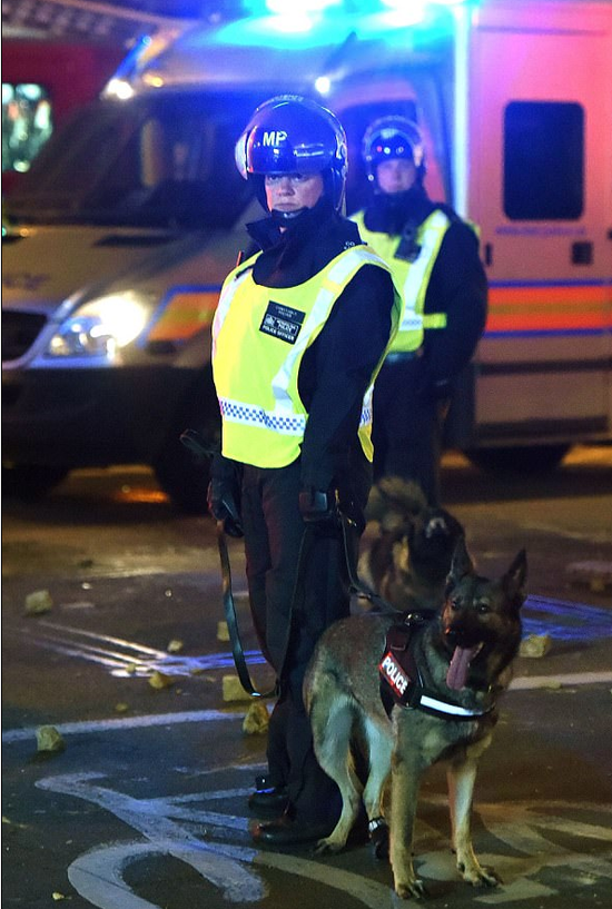  警方帶警犬到現(xiàn)場(chǎng)