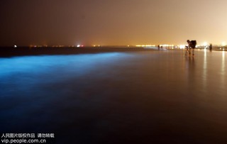 2017年9月17日凌晨，在河北省秦皇島市金夢海灣浴場拍攝的“熒光海”。
